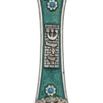 Luxurious Sarah Mezuzah in pewter with hand-painted details and floral accents, designed for doorposts and home blessing.
