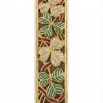 Elegant Secret Garden Mezuzah crafted from pewter, coated with 24K gold, hand-painted with enamel, adorned with Swarovski crystals, and featuring floral motifs.