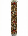 Handmade Israeli Mezuzah decorated with colorful sequins and stones, with detailed craftsmanship and double-sided tape for easy mounting.
