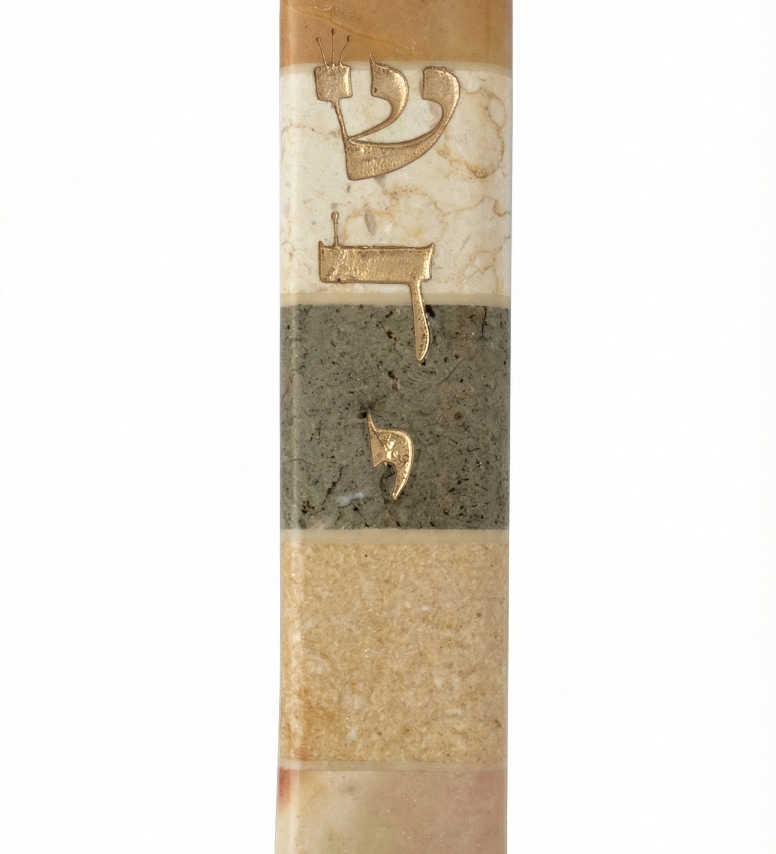 Elegant 5-inch natural stone Mezuzah with Hebrew inscriptions, designed for doorposts, finished with a polished look and included dual-sided tape.