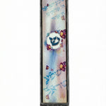 Shema Mezuzah crafted from wood and pewter, 6.75 inches tall, 1.375 inches wide, with detailed Hebrew engravings and decorative motifs.
