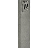 High-resolution image of an authentic pewter Shin Mezuzah, with detailed Hebrew engravings, on a white studio background with a subtle reflection below.