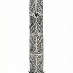 handcrafted 925 sterling silver mezuzah with intricate lacework, drop-shaped domes, and elliptical patterns