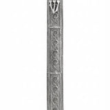 Large handcrafted sterling silver mezuzah with intricate filigree and transparent design, showcasing Hebrew script and decorative motifs, on a white studio background with subtle reflection.