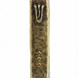 Elegant handmade brass Mezuzah with hammered finish and decorative sequins, measuring 4.7 inches tall, designed for doorpost decoration.