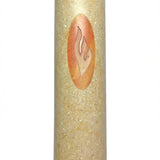 Jerusalem stone mezuzah with engraved Shin, two-tone natural stone, minimalist design, 4-inch tall, with a soft white background and subtle reflection.