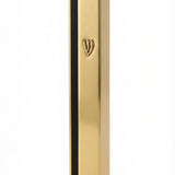 High-quality gold and black aluminum mezuzah with screw cap, designed for outdoor use, includes strong mounting tape, made in Israel.