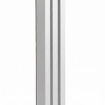 Nova Silver Cascade aluminum mezuzah case on a white background with three rising architectural bars, recessed channels, and a curved stepped base