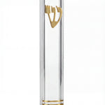 Second view of small clear lucite mezuzah, highlighting its sleek design and suitability for indoor Jewish home decoration.