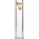 Second view of small clear lucite mezuzah, highlighting its sleek design and suitability for indoor Jewish home decoration.