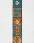 Elegant ceramic Spain Mezuzah with Hebrew inscriptions, 6.5 inches tall, designed for home blessing, includes optional kosher scroll.