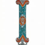 Elegant Spain Mezuzah made of pewter, hand-painted with enamel, measuring 6.2 inches tall, suitable for home doorways in Jewish tradition.