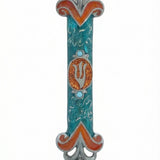 Elegant Spain Mezuzah made of pewter, hand-painted with enamel, measuring 6.2 inches tall, suitable for home doorways in Jewish tradition.