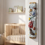 Sports-themed mezuzah case with playful athletic icons, perfect for kids' bedrooms or playrooms, handmade in Israel from ceramic.
