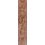 Large Jerusalem Stone Mezuzah with vibrant tree of life and Hebrew text 'etz chaiim', sharp details on white studio background with subtle reflection.
