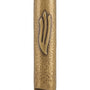 Square brass mezuzah case with antique finish, 4 inches tall, detailed engravings, Hebrew letters, mounted on a white background with soft reflection.