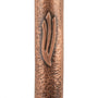 Petite square copper mezuzah with antique finish, shown on a clean white background with soft reflection, emphasizing intricate details and craftsmanship.