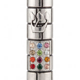 Twelve Tribes stainless steel car mezuzah with a raised shin above twelve coloured Choshen stones set in four rows of three.