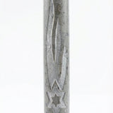 Gray Jerusalem stone mezuzah with Hebrew engravings, crafted from authentic natural stone, in a studio setting with a white background and subtle reflection.