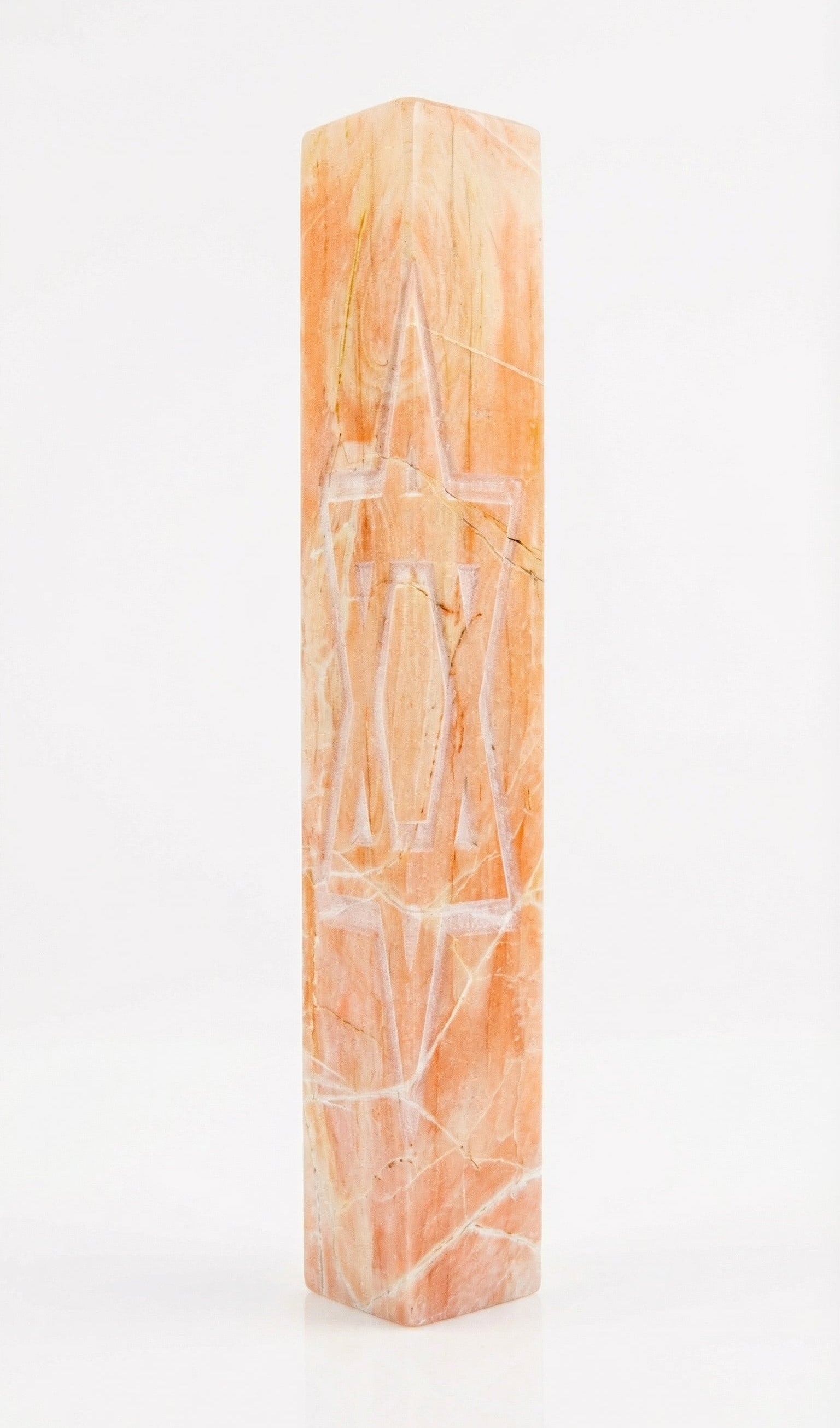Large Jerusalem stone Mezuzah with Star of David engraving, 9.25 inches tall, suitable for grand entrances, with sturdy mounting tape included.