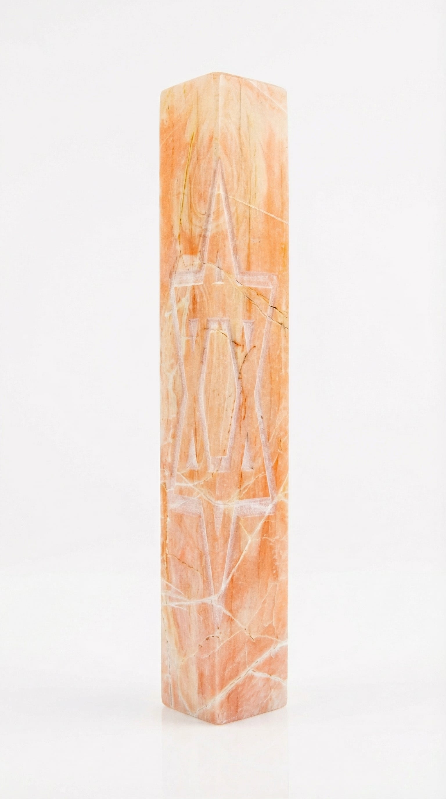 Large Jerusalem stone Mezuzah with Star of David engraving, 9.25 inches tall, suitable for grand entrances, with sturdy mounting tape included.
