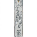 Elegant Sterling Silver Mezuzah with mahogany wood accents, designed for home doorways, featuring detailed Hebrew engravings and decorative motifs.