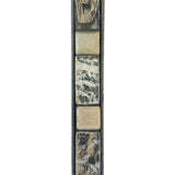 Elegant Stone Serenity Mezuzah made of pewter and stones, displayed on a white studio background with a subtle reflection, showcasing detailed craftsmanship.