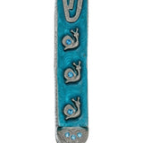 High-resolution image of Summer Rain Pewter Mezuzah Sky with clear details, on a bright white background with soft reflection, showcasing intricate design and craftsmanship.