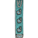 Upscale high-resolution image of a Pewter Summer Rain Mezuzah with Splash design, adorned with three snails, on a bright white studio background.