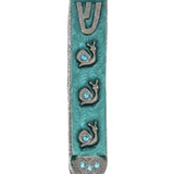 Upscale high-resolution image of a Pewter Summer Rain Mezuzah with Splash design, adorned with three snails, on a bright white studio background.