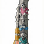Teddy Bear Train Pewter Mezuzah with charming train design, shimmer accents, and playful colors, perfect for a child's bedroom door.