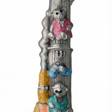 Teddy Bear Train Pewter Mezuzah with charming train design, shimmer accents, and playful colors, perfect for a child's bedroom door.