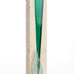 High-resolution image of The Sea Mezuzah crafted from Jerusalem stone with detailed Hebrew inscriptions and decorative motifs on a polished white surface.