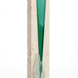 High-resolution image of The Sea Mezuzah crafted from Jerusalem stone with detailed Hebrew inscriptions and decorative motifs on a polished white surface.