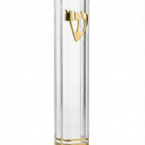 3.5-inch clear lucite mezuzah case with gold accents, transparent design showing the scroll inside, designed for indoor or protected doorways.