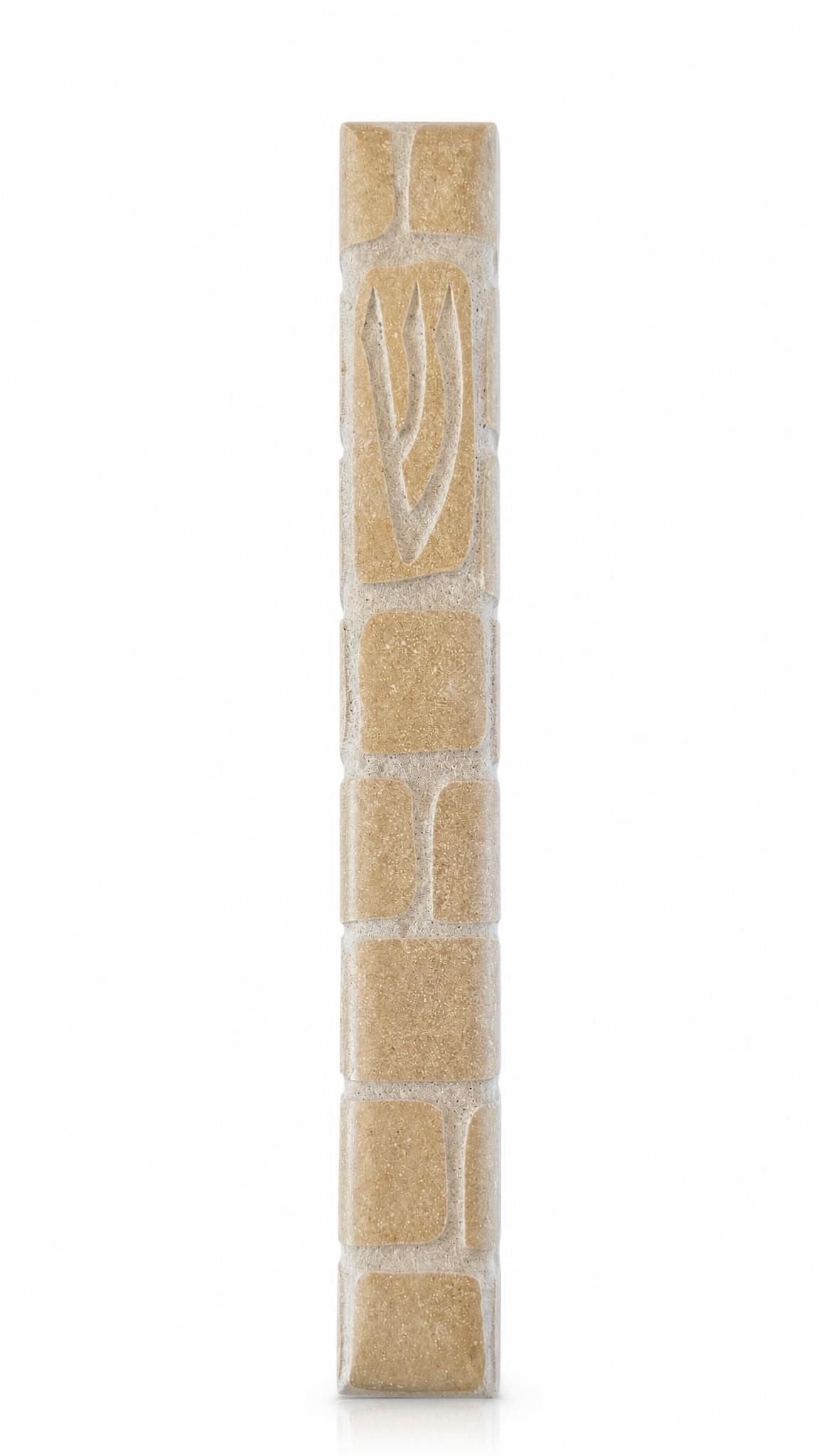 Old City extra large cream Jerusalem stone mezuzah, 9 inches, undecorated natural stone.