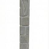 High-quality handcrafted Jerusalem stone mezuzah with carved Shin symbol, textured natural grey stone, in a white studio background with soft reflection.