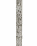 Etz Chaim extra large gray Jerusalem stone mezuzah, 9 inches, carved Tree of Life, shown on white.
