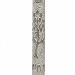 Etz Chaim extra large gray Jerusalem stone mezuzah, 9 inches, carved Tree of Life, shown on white.