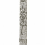 Etz Chaim extra large gray Jerusalem stone mezuzah, 9 inches, carved Tree of Life, shown on white.