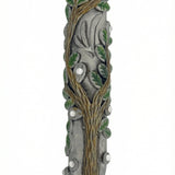 High-resolution image of an intricately designed Tree of Life Mezuzah with precise details, set against a pure white background with soft reflection.