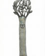Pewter Tree of Life Mezuzah with pearl enamel detailing, 5-inch size, shown on a white background with soft reflection for e-commerce display.