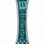 Turquoise Birchat Cohanim Mezuzah with Hebrew Priestly Blessing inscribed, adorned with detailed carvings, on a white studio background with a light reflection.