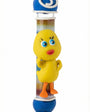Handmade Tweetie Bird Mezuzah made of fimo, 4 inches tall, with detailed Hebrew inscriptions and decorative motifs, designed for home blessing.