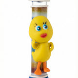 Handmade Tweetie Bird Mezuzah made of fimo, 4 inches tall, with detailed Hebrew inscriptions and decorative motifs, designed for home blessing.