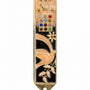 Twelve Jewels Dove Peach pewter mezuzah case with gold Shin, jeweled Choshen-style panel, dove, flowers, and peach enamel