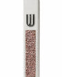 White cement mezuzah case with pink and rose crystal and glass inlay, translucent highlights, and a raised silver Shin