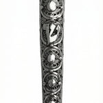 Sterling silver vintage-inspired filigree mezuzah with detailed craftsmanship, Hebrew inscriptions, and decorative motifs made in Israel.