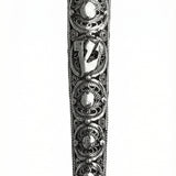 Sterling silver vintage-inspired filigree mezuzah with detailed craftsmanship, Hebrew inscriptions, and decorative motifs made in Israel.