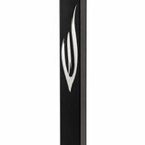 large black acrylic outdoor mezuzah case made in Israel with an elongated sculpted silver Hebrew Shin